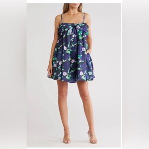 Hutch Bow Navy Multi Floral Babydoll Mini Dress Size Large NWT